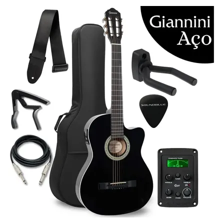 Kit Violão Eletroacústico Giannini Start SF-14 Preto de Aço com Afinador e Capa Soundblue