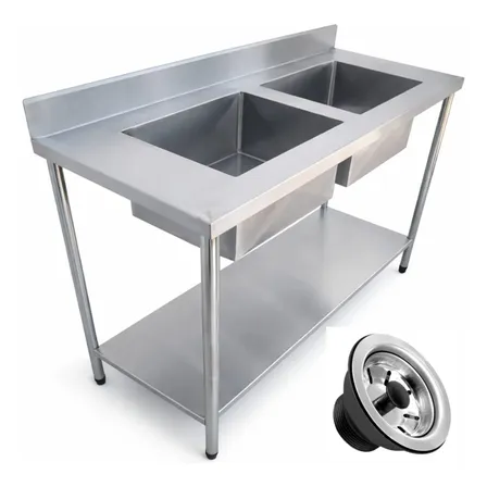 Pia Inox Com 2 Cubas E Prateleira ( Paneleiro ) 190x60x90