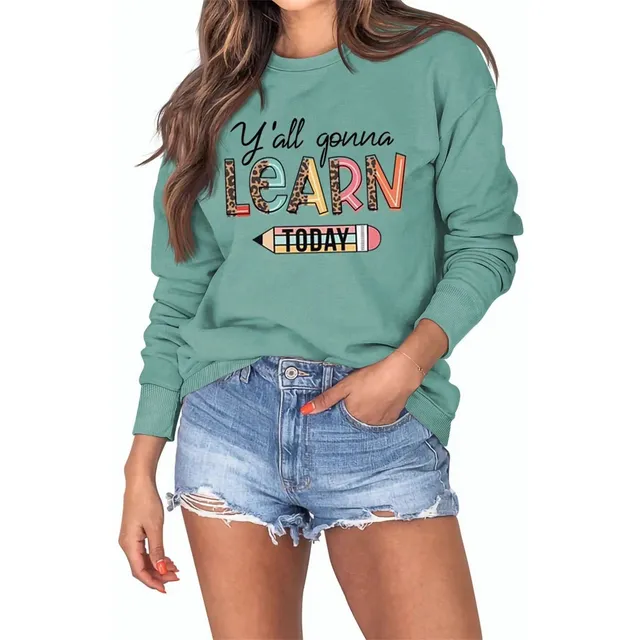 Sudadera Grafica Manga Larga Cuello Redondo Para Mujer Moda