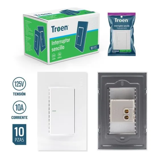 Apagador Interruptor Sencillo Moderno Blanco C/ Luz Reflecti