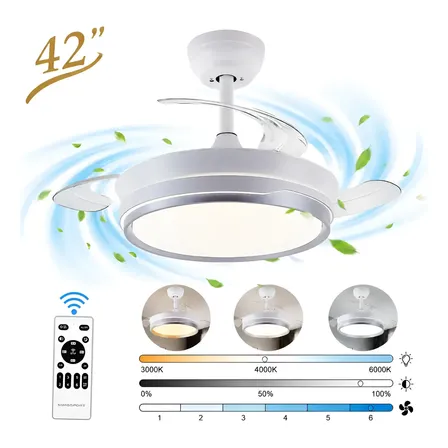 Ventilador De Teto 42pol Retratil Bivolt 127/220v Silencioso 49 Cm 50/60 Hz Branco 127/220v Transparente Policarbonato 3