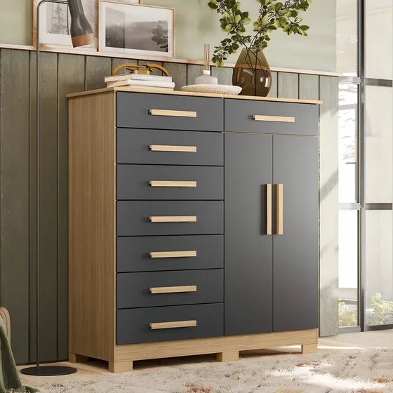 Cômoda 8 Gavetas 2 Portas Albatroz Verona Com Cabideiro