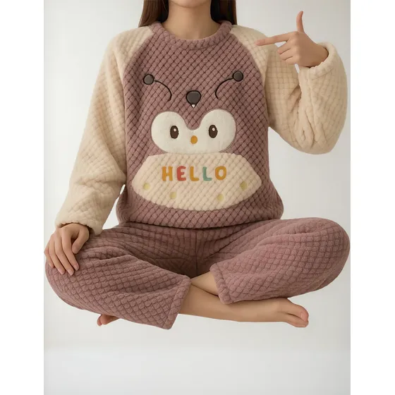 Pijama Polar Gruesa Inverno Comodidad Y Calidez Mujer