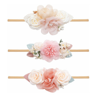 Diademas De Flores Para Bebés Y Niñas, Nailon Elástico,3 Pcs Diademas De Flores Para Bebés Y Niñas, Nailon Elástico,3 Pcs