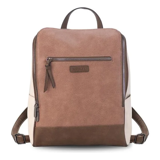 Mochila Gran Capacidad Bolsillo Al Frente Dama Lincolns Color Mauve Tabaco Y Manteca