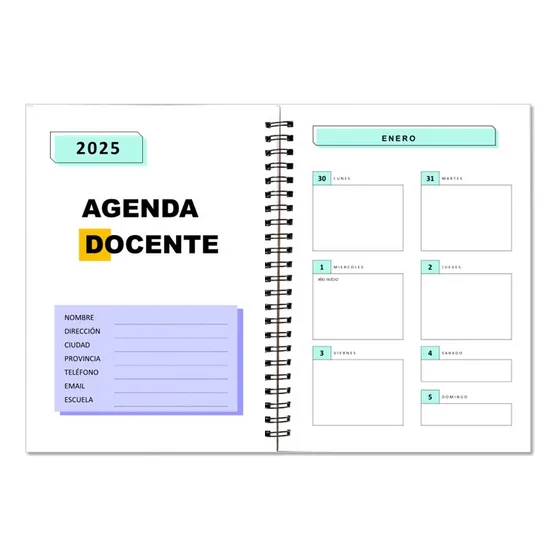 Agenda Docente Imprimible 2025/26 (pdf + Ppt) Editable A5 A4