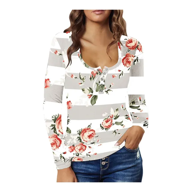 Breniney Camisa Manga Larga Para Mujer Blusa Bordada Casual