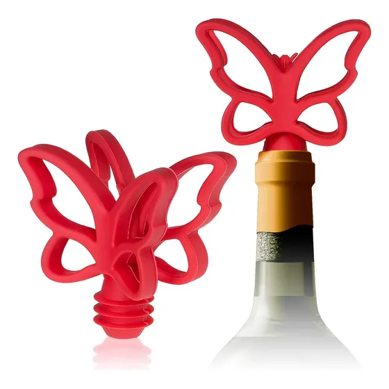 Tapon Para Botella 2 Silicona Mariposa Rojo