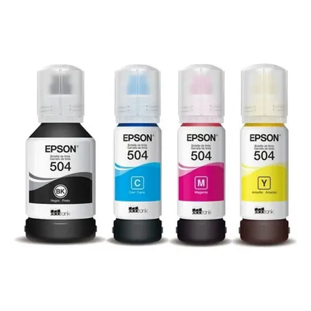 Kit Com 4 Tintas Epson T504 L4150 L4160 L6171 L6161 L6191 Ti Amarelo, Ciano, Magenta, Black