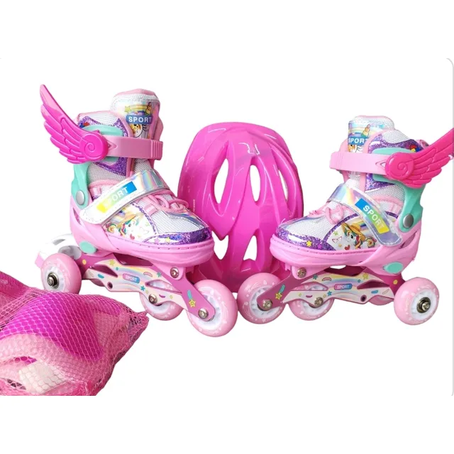Kit Patines Aprendizaje Convertible A Línea Rueda Goma Luz