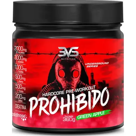 Prohibido Pré Treino 360g - Sabor Green Apple - A Combinação Perfeita De 8 Ingredientes Que Proporcionam Energia Do Início Ao Fim Do Seu Treino