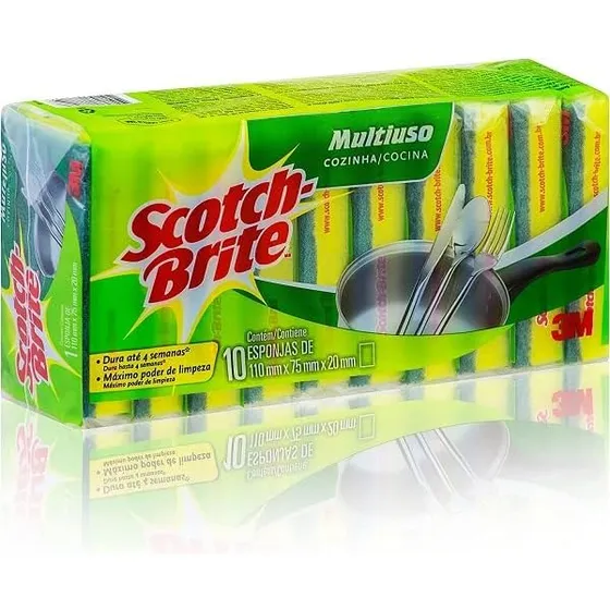 Pacote Com 10 Esponja Multiuso Scotch Brite 3m - Lava Louças