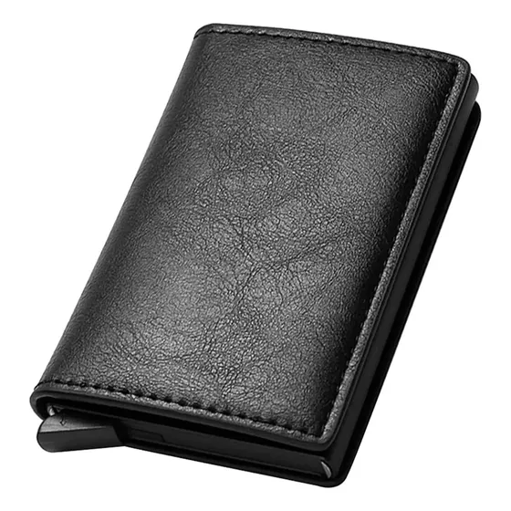 Haifei Funda De Piel Para Hombre Con 6 Ranuras Funda De Aluminio Con Bloqueo Rfid Billetera Desplegable De Piel Para Efectivo, Tarjetas De Crédito Y Monedas negro