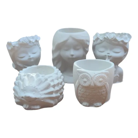 Pack 5 Macetas De Yeso Pintables Diseños