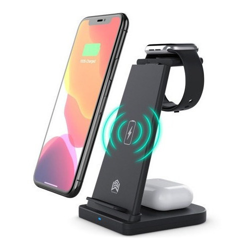 Carregador Sem Fio Fone De Ouvido De Relógio De Suporte Três Carregador Sem Fio Fone De Ouvido De Relógio De Suporte Três