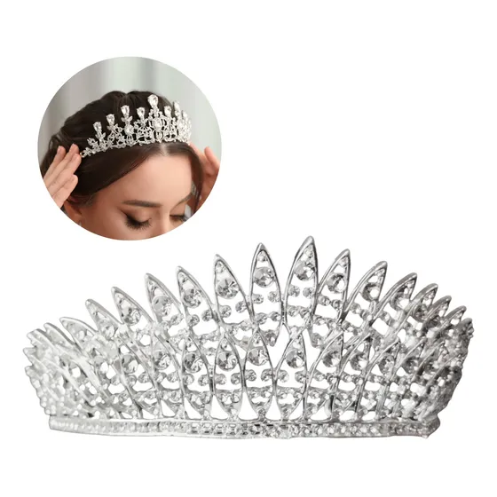 Tiara Alta Corona Vincha Tocado Con Strass Novia 15 Reina