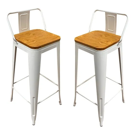 Set X2 Juego Taburete Banqueta Tolix Metal Asiento Madera 
