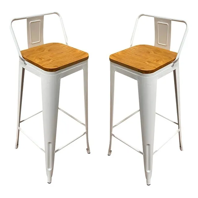 Set X2 Juego Taburete Banqueta Tolix Metal Asiento Madera 