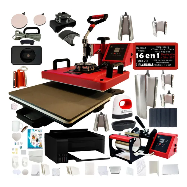 Combo 8 En 1 Impresora Sublima Sublimación 7 2plancha Color Rojo