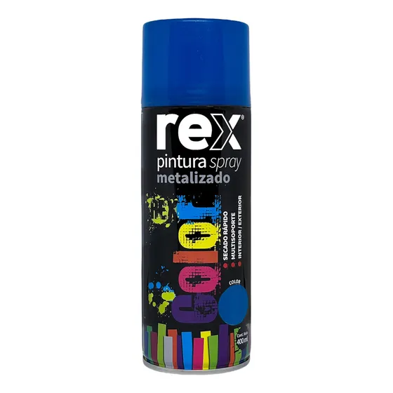 Pintura En Spray Metalizada Secado Rápido Rex 400ml Color Azul