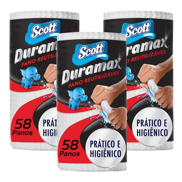 Kit 3 Pano Reutilizável Multiuso Scott Duramax Com 174 Panos Cor Branco Kit 3 Pano Reutilizável Multiuso Scott Duramax Com 174 Panos Cor Branco