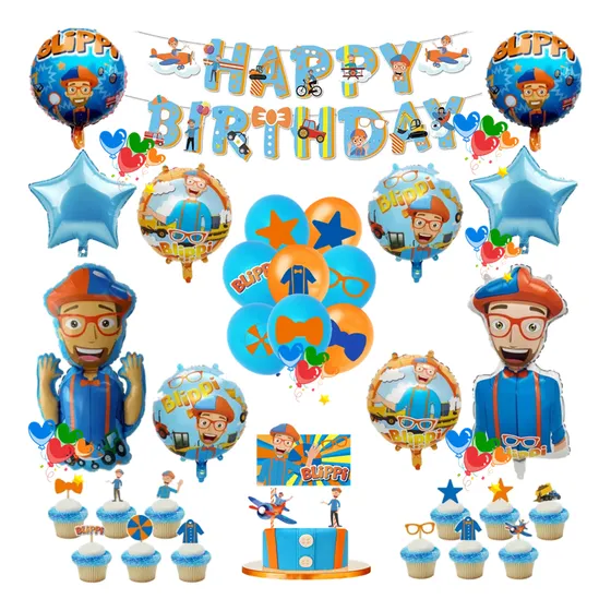 Set Cumpleaños Blippi Topper Guirnalda Y Mas - Globifiesta