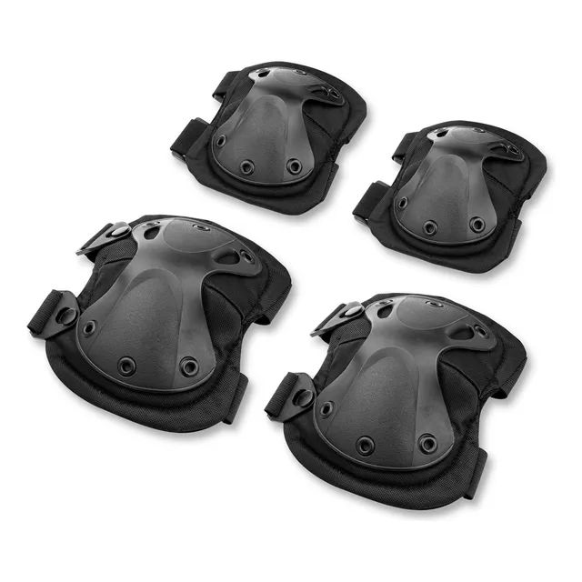 Kit Set de Rodilleras Y Coderas Tácticas Deportivas Militares Airsoft Paintball Gotcha Patineta Patinaje Ciclismo Multiusos XF Color Negro Protactical®