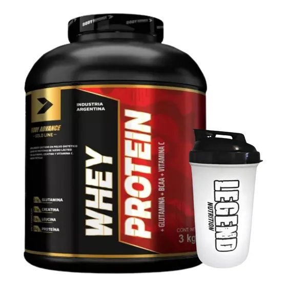 Suplemento En Polvo Body Advance Whey Protein 3kg Sabor Chocolate Vaso Legend Nutrition 600ml