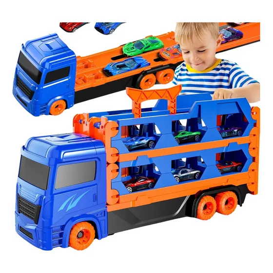Caminhão Cegonha Pista Com Carrinhos Maleta Transportadora.