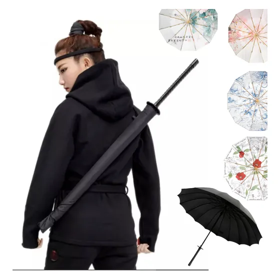 Paragua Katana Samurai 16 Varillas Negro