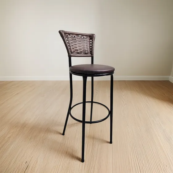 Banqueta Alta Encosto Marrom Assento Marrom Balcao Cozinha