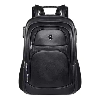 Mochila De Couro Notebook Grande Masculina Cabo De Aço Cor Preto Desenho Do Tecido Liso Mochila De Couro Notebook Grande Masculina Cabo De Aço Cor Preto Desenho Do Tecido Liso