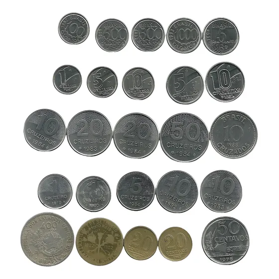 5 Cruzeiros Reais 1994 + 20 Centavos 1945 1947 + 17 Moedas