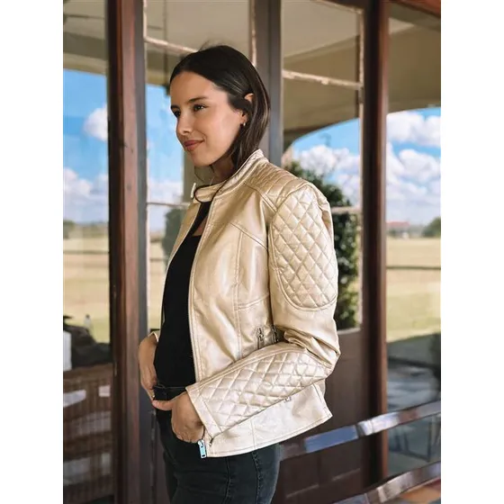 Campera Crystal Ecocuero Metalizada Cierre Bolsillo Gu10102