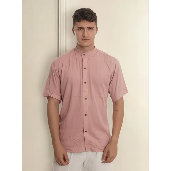 Camisa De Lino Hombre Lisa Camisa Manga Corta Hombre