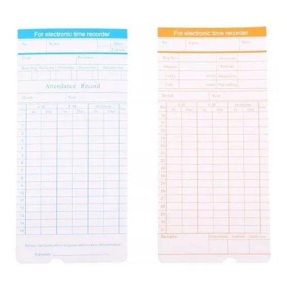Set 100 Tarjetas Reloj Control Asistencia 80215 Factorynet