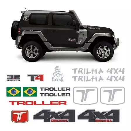 Adesivos Troller T4 2015/2019 4x4 Diesel Trilha Dakar Prata