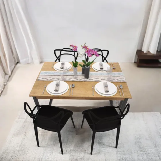 Jogo Mesa Jantar 4 Lugares + 4 Cadeiras Allegra Preta