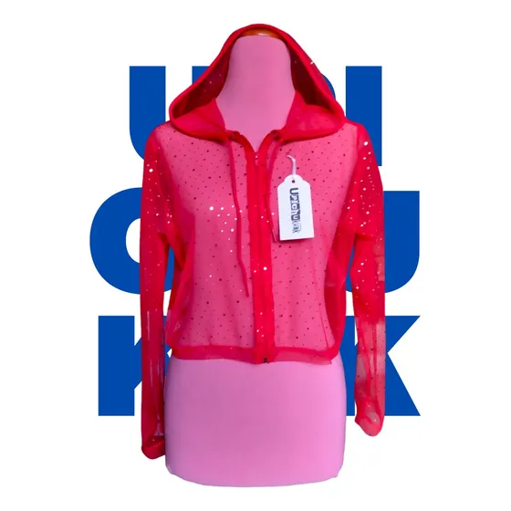 Chaqueta Bomber Con Capucha De Tul Malla Con Lunares Dorados