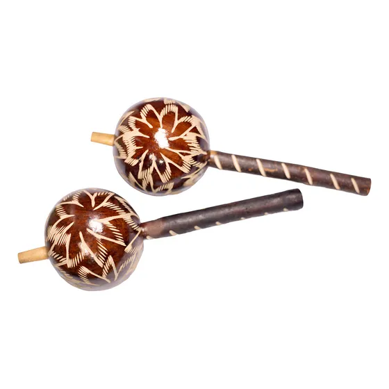 1 Par Maracas Azteca Hechas A Mano Sonaja Natural Evocarte® Color Marrón Oscuro