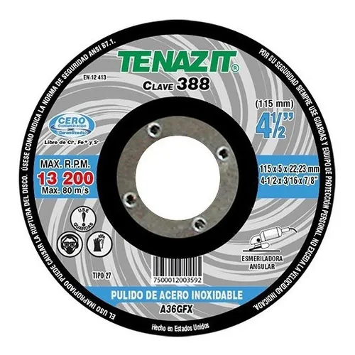 Disco De Desbaste Tenazit 388 Ar Dp 4.1/2 Inox