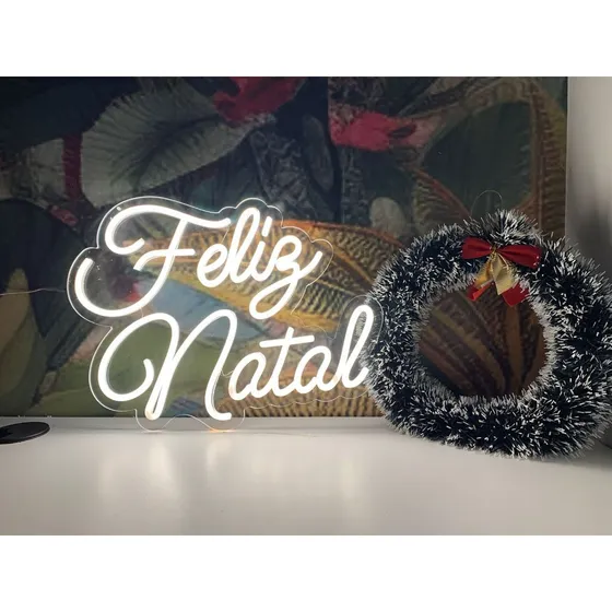 Feliz Natal Neon Led Festas Papai Noel Árvore  Decoração