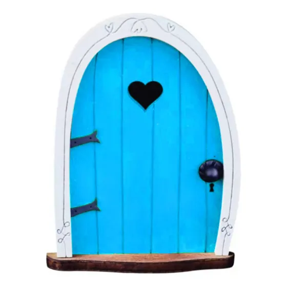 Puerta Hada Miniatura Madera Para Niño Manualidad Casa Azul