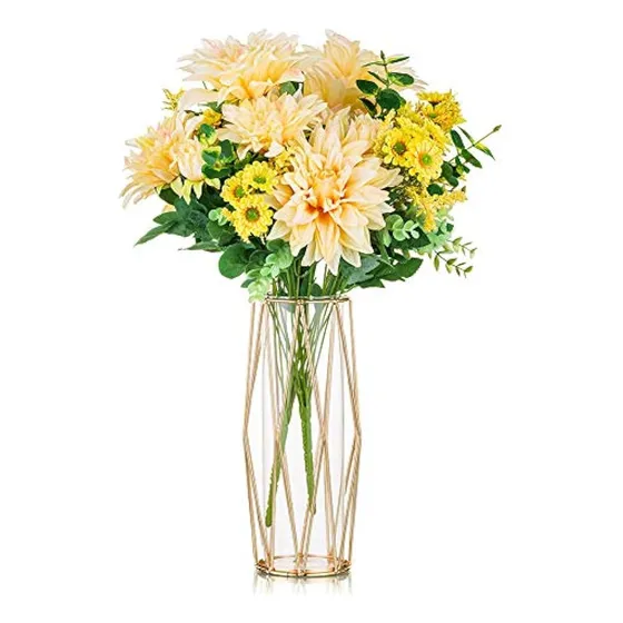 Florero De Vidrio Con Soporte De Metal Geométrico, Maceta De