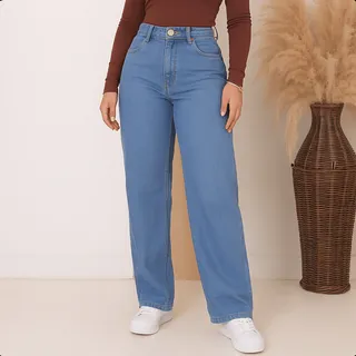Calça Jeans Wide Leg Feminina Cintura Alta Sem Lycra Stillge Calça Jeans Wide Leg Feminina Cintura Alta Sem Lycra Stillge