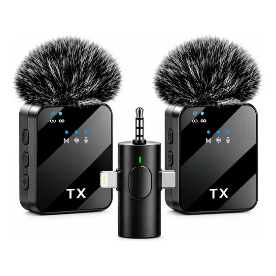 Pack 2 microfono inalambrico doble solapa para iphone android