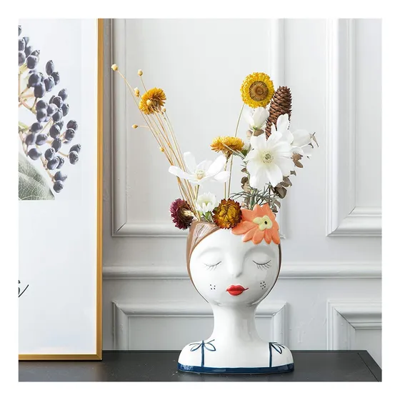 Maceta De Plantador De Cara De Cerámica: Jarrón De Flores En