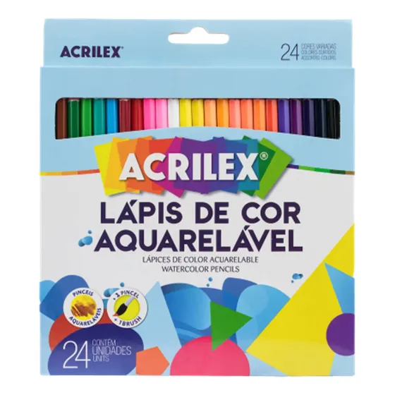 Lápis De Cor 24 Cores Aquarelável Acrilex + 1 Pincel Brussh