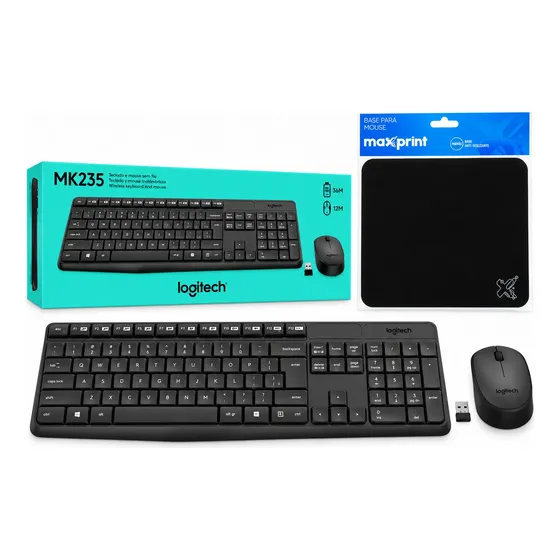Kit Teclado + Mouse Sem Fio Mk235 Preto Numérico Logitech