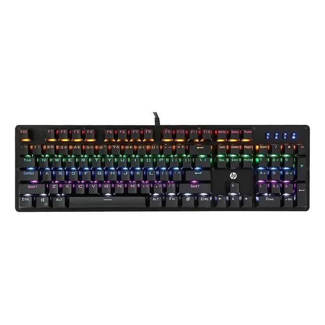 Teclado gamer HP QWERTY HP Blue español latinoamérica color negro con luz RGB